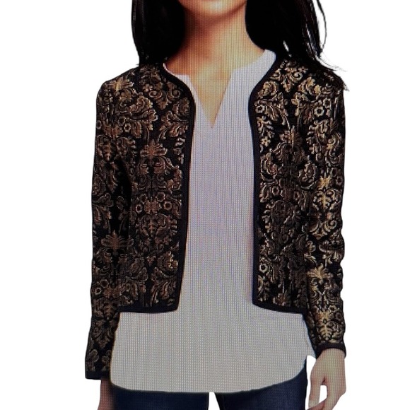 Old Navy Jackets & Blazers - OLD NAVY Black Gold Brocade Jacquard Collarless Jacket Blazer Women Size M